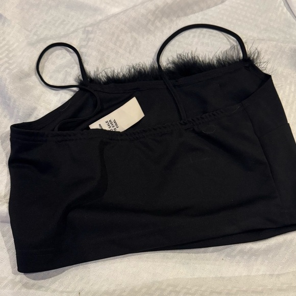 Black Ultra Flirt crop top with feather trim new with tags Medium Deadstock Goth - Picture 3 of 5